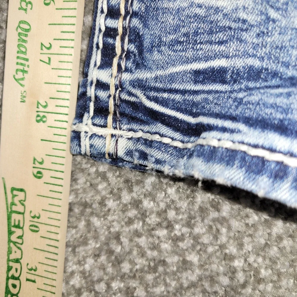 Rock Revival Tristan Bootcut Jeans Mens 33 Distressed Embroidered Blue Denim